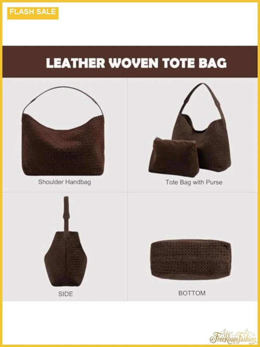 Vintage Woven Suede Hobo Tote Bag, Large Faux Leather Crossbody Handbag